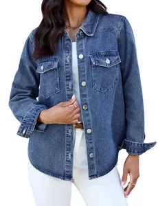 luvamia Denim Jackets for Women Trendy Long Sleeve Distressed Jean Button Down Shirts Jacket Shacket Trucker Jacket Casual Coats