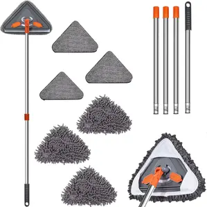 Wall Cleaner Mop with 85 Inches Long Handle, Baseboard Cleaner Tool Duster with Squeegee, Ceiling Cleaning Tool with 6 Replacement Pads for Painted Walls, Window, Floor