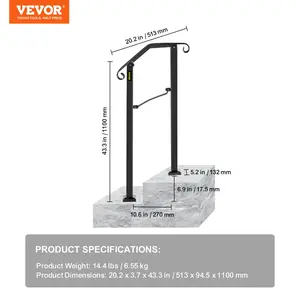 【fathersdaygift】VEVOR Handrails for Outdoor Steps Fit 1 or 2 Steps Outdoor Stair RailingArch#1 Wrought Iron HandrailFlexible Porch RailingBlack Transitional Handrails for Concrete Steps or Wooden Stairs Visit the Happybuy Store