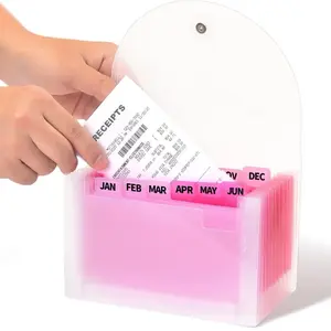 Coupon Receipt Holder, 13 Pocket Accordion File Organizer, 7x4.5 Inches, Pink