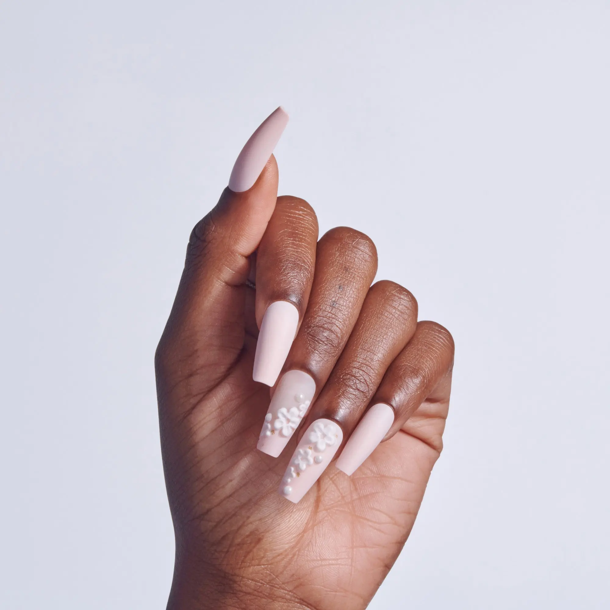 Kiss Luxe Press On Fake Glue Nails - Wandering Tide | 3D & Jewel Design, Pink, Long, Coffin
