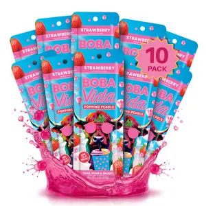 Strawberry Popping Boba (10 Pack with Straws) - Strawberry Boba Pearls for Bubble Tea & Desserts - Gluten, Soy & Dairy-Free - No Corn Syrup or Preservatives, Long Shelf Life