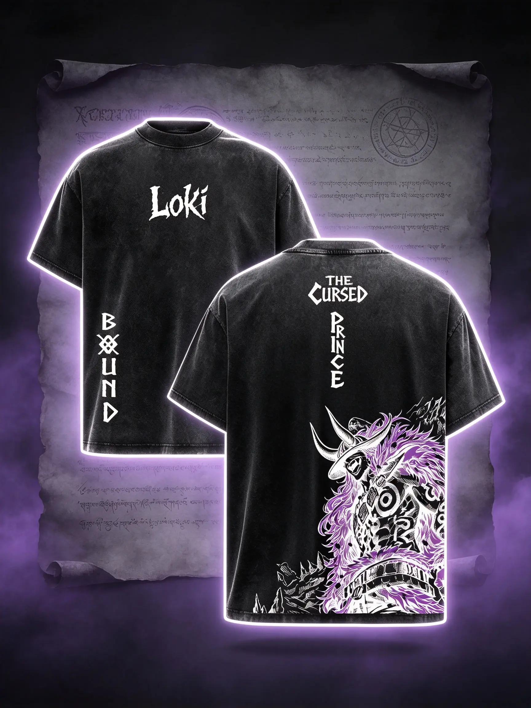Men's Tops, Oversized Acid-Washed Cotton T-Shirt with Loki Elbaf Manga Graphics - Casual Round Neck Character Design Men's Short-Sleeve T-Shirts, Vintage Anime Vibe, Elbaf Manga Art, Anime Fan Signal, Unisex, Standout Anime Art