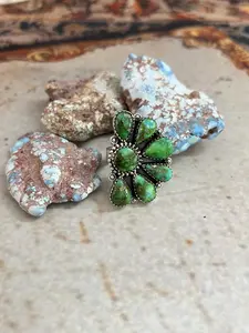 Handmade Sterling Silver Sonoran Mountain Turquoise Adjustable Ring, Signed Nizhoni