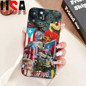 for iPhone13 Puerto Rico Flag & Lion Artistic Case for iPhone iphone  17 pro cases Air 16 15 14 13 12 11 Plus Promax Pro Max & Samsung S25 Ultra  TPU Anti-Shock Protective Cover Festival Red