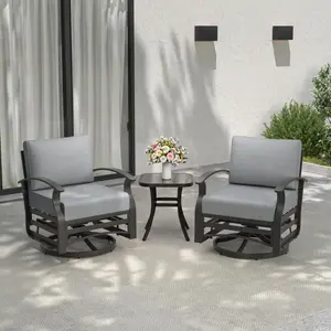 【summervibes】Kullavik Patio Outdoor Aluminum Metal Swivel Rocking Chair with 5.1" Sponge Cushions Outdoor Metal Swivel Rocking Chair Furniture Conversation Set for Porch Garden, Patio Lounge Chair, Outdoor Patio Furniture,outdoorfurnitureset