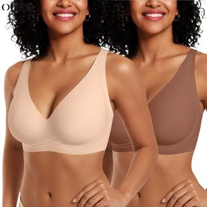 OEAK 2PCS Women's Seamless Jelly Bras Deep V Wireless Push Up Soft Bras No Underwire Supportive Bra Breathable Comfort Sleep Bralettes