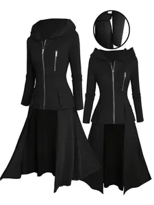 Women's Long Hooded Jacket Coat Asymmetrical Long Sleeve with Zipper Front, Lady, Casual Fall & Winter Outerwear, Pocket Design, Relaxed Fit, Perfect for Outdoor Activities, Fitted, Womenswear