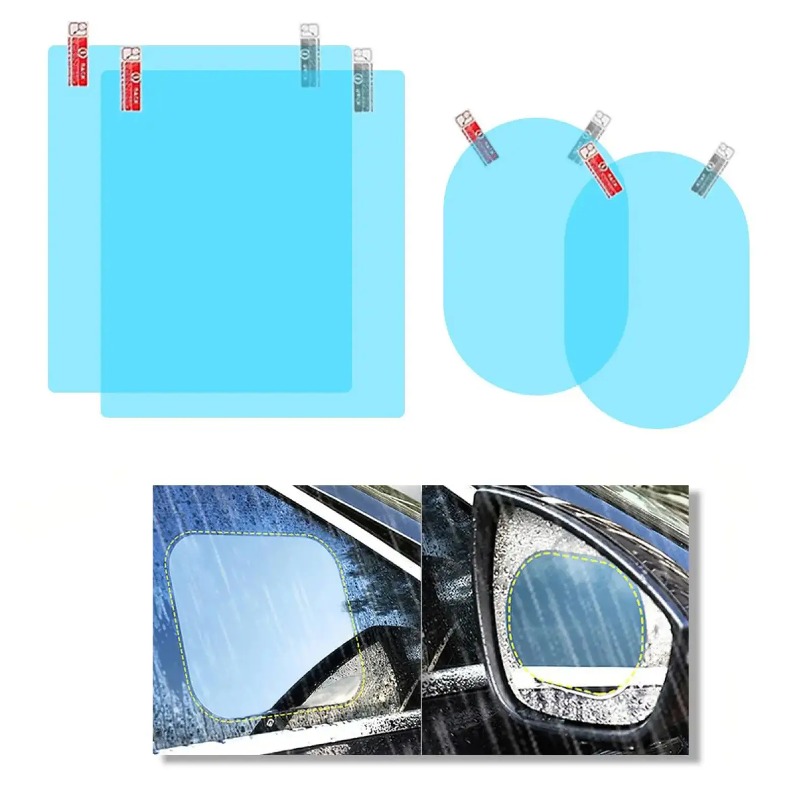 4‑Pack Clear Self‑Adhesive Surface Sticker Supplies for Vehicle Rear‑View Mirror, Transparent Thin Sheet Accessories Fit Sedans, Pickup‑Trucks and Sport Utility Vehicles