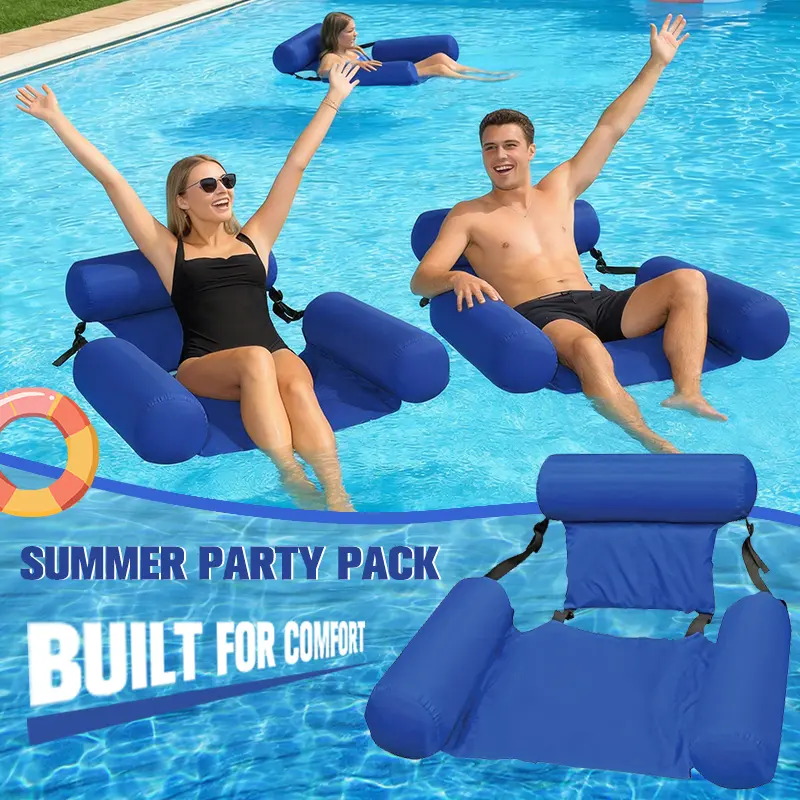 1pc / 2pcs Option blue & green Inflatable Water Floating Loungers for Pools, Beach Parties, Inflatable Water Hammock Chairs - Durable PVC Foldable Buoyancy Loungers with Armrests and Headrests, Portable Lounge Chairs for Relaxing at Beaches, Lakes, Pools