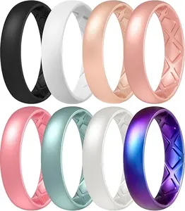 Women's Silicone Anniversary Rings, 5.5mm Wide 2mm Thick Rubber Bands Flexible For Workout
