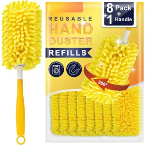 Duster Refill for Swiffer, 360? Heavy Duty Duster Refills 8 count with 1 Handle, Washable Microfiber Dusters for Cleaning