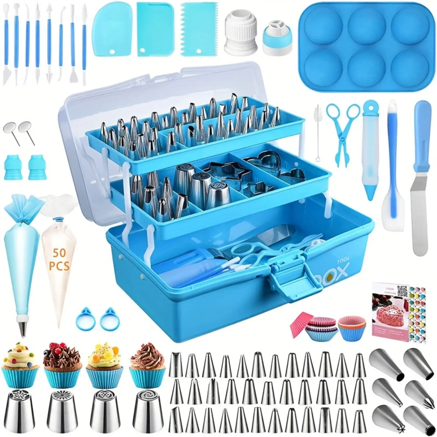 236-Piece Cake Decoration Tools Kit with Storage Case - Numbered Piping Tips, Pastry Bags Set for Cake, Cookie, Flower Decorating (36 Piping Tips)