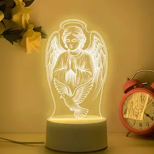 Angel and Flying Pigeon Night Light, Religious Home Decor, Energy Saving LED Desk Lamp, Creative Bedside Table Lamp
