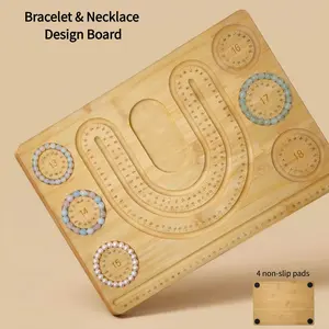 DIY Beading Board for Jewelry Making, Bamboo Bracelet & Necklace Design Board with Size Circles and Ruler, Includes 4 Non-Slip Pads