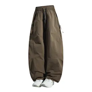 Men's Original American Vintage Solid-Color Ice Silk Pants, Menswear Clothes with Drawstring Elastic Waist, Side Zipper Pockets, Rear Pocket, Adjustable Cuffs, Loose Quick-Dry Breathable Comfy Athleisure Pants for Everyday Wear