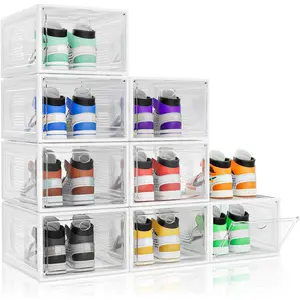 cakraie Thicken & Sturdy 8 Pack Thicken Shoe Organizer Stackable,Shoe Containers For Sport Sneaker Display,Upgraded Sturdy Shoe Storage Box,Plastic Shoe Box,White…