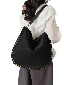 Vintage Rivet Hobo Tote Bag, Large Capacity Retro Shoulder Bag, Soft Leather Crossbody Purse, Antique Brass Rivets, Versatile Women's Bag, Handbag Shoulder Purse, Cross Body Bags, Hobo Crossbody Purses