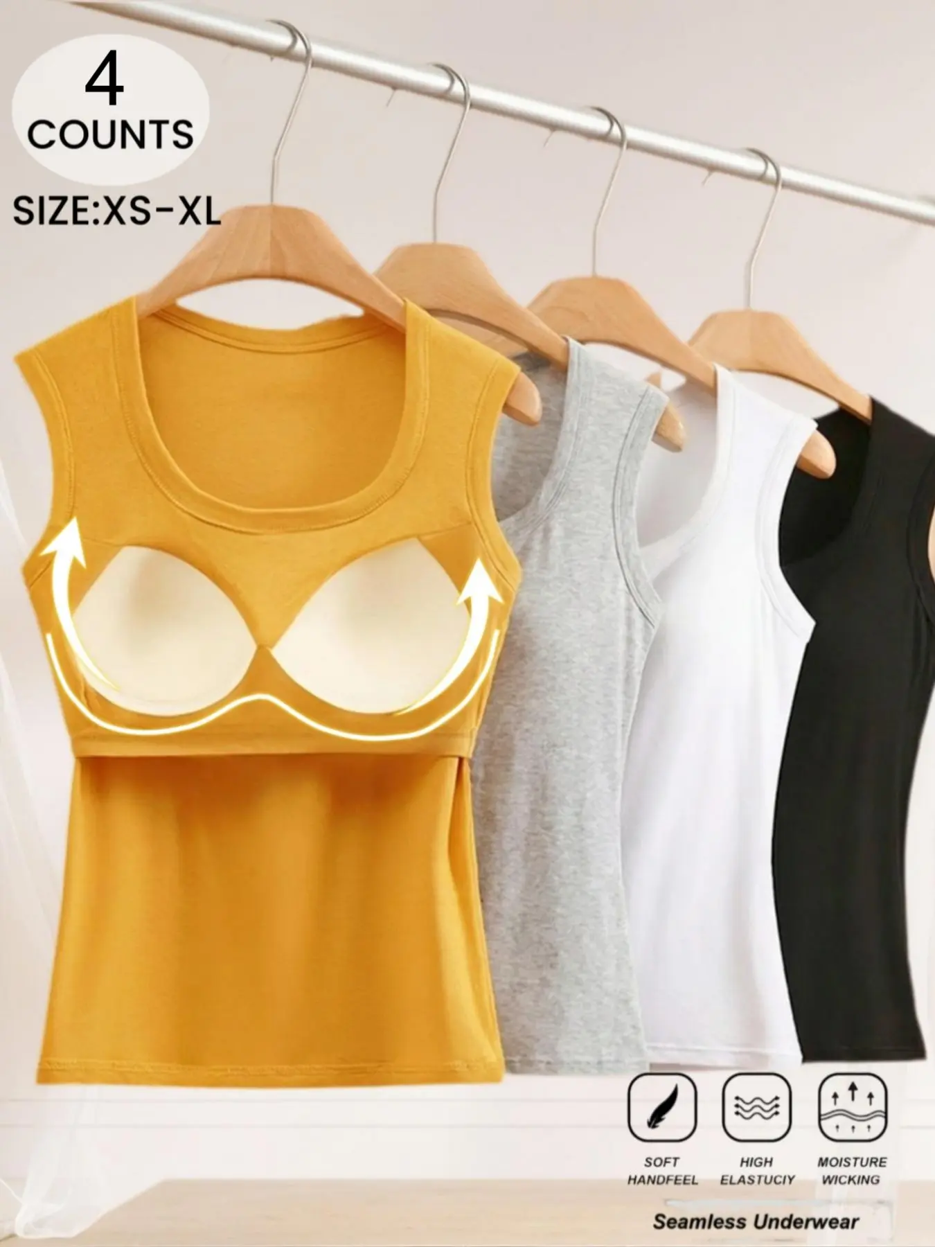 Women's Sleeveless Slim Fit Built in Bra Underwear Tank Top, Adjustable Wide Strap Design, Fitted Sleeveless Design, Basic Minimalist Casual Daily Wear, Breathable All-Season Comfort, Perfect for Outdoors & Everyday Wear, Zimi Collection