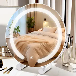 Bearolve 12-in Round Adjustable Vanity Mirror, Smart Touch Control, 360° Rotatable, Dimmable Smooth White Glass, Aluminum Frame, Minimalist Design for Bathroom Organization & Personal Gifting