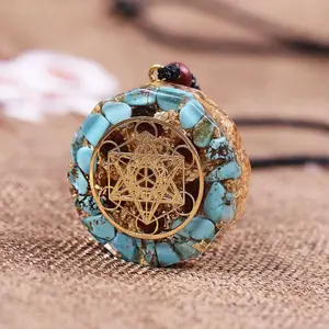 Natural Blue Turquoise Orgonite Energy Necklace Healing Crystal Geometry Pendant Protection Chakra Stone Amulet Unisex Spiritual Jewelry