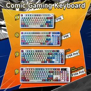 【Comics World】Aula F75~F99~F99PRO~F106PRO Mechanical Keyboard, Wireless RGB Backlit Gaming Keyboard w/Knob, 81 Keys Compact Gasket Mount Pre-lubed Hot-Swap Reaper Switches, Bluetooth/2.4GHz/Type-C, Creamy Sound Manga Keycaps