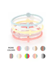 5pcs Jesus Bracelets Cross Silicone Bracelet, Cute Criss Cross Design, Macaron-Colored Beaded, Gifts for Women Men