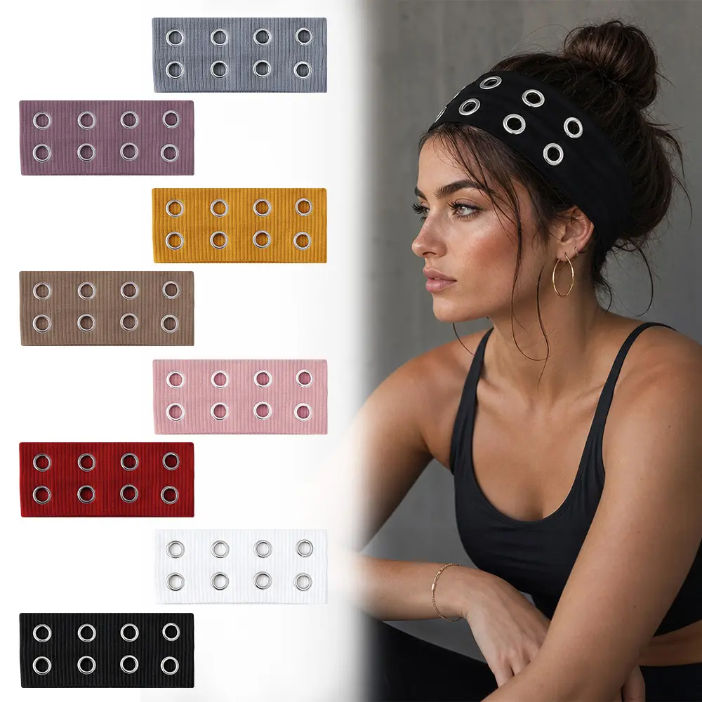 8 pieces of retro punk style headbands with hollowed out metal rings, wide elastic headbands suitable for women's fitness yoga and punk style outfits
