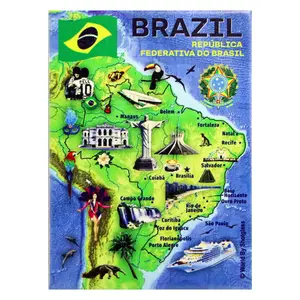Brazil Graphic Map and Attractions Souvenir Fridge Magnet 2.5 X 3.5