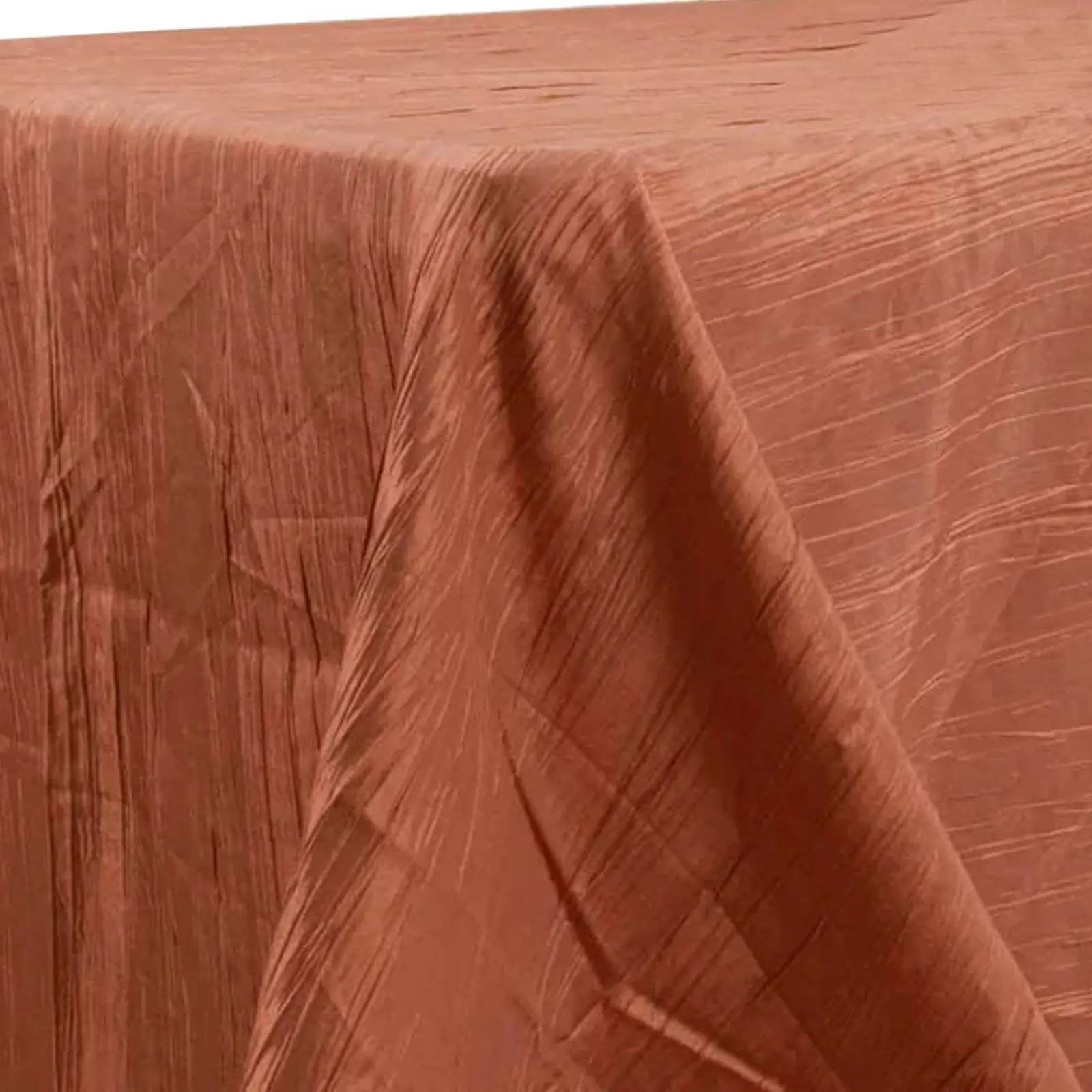 Crinkle Taffeta Rectangle Tablecloth - 90"x132" Terracotta (Rust), Accordion Crinkles Texture, Seamless Finish, Hand Wash Only for Event, Wedding