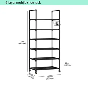 Simple Style Shoe Rack with Wheels, 7.87 Inches Height, Mobile Storage for Entryway, Living Room, Bedroom, Space-Saving Design