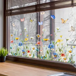 Flower & Butterfly Pattern Window Sticker, 1 Sheet Double Sided Visual Decorative Sticker, Decorative Sticker for Home Living Room Bedroom, Window Privacy Film, Decoration Sticker, Decorative Decal