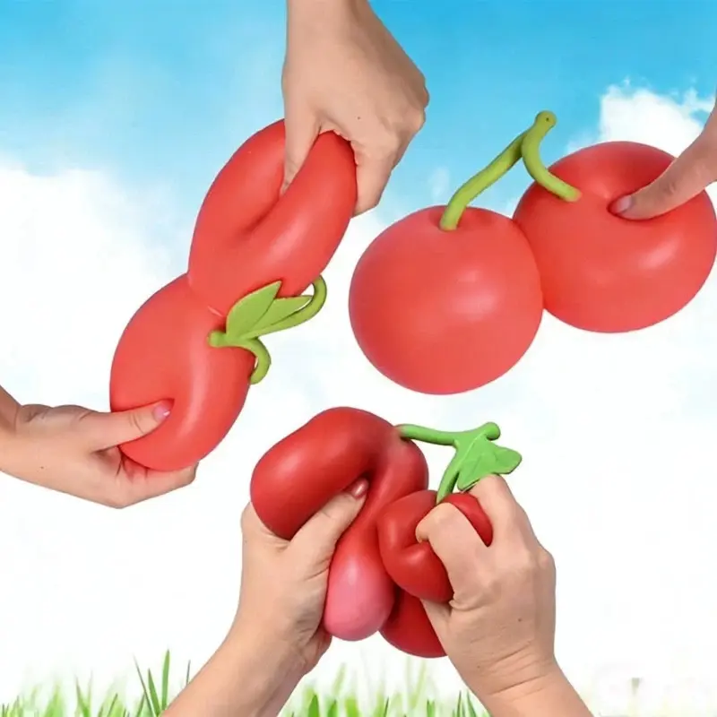 Cherry Squishy Stress Ball, Calming Sensory Toy for Kids Adults, Cute Cherry Decompression Toy, Office & Classroom Anxiety Relief, Ideal Children’s Day