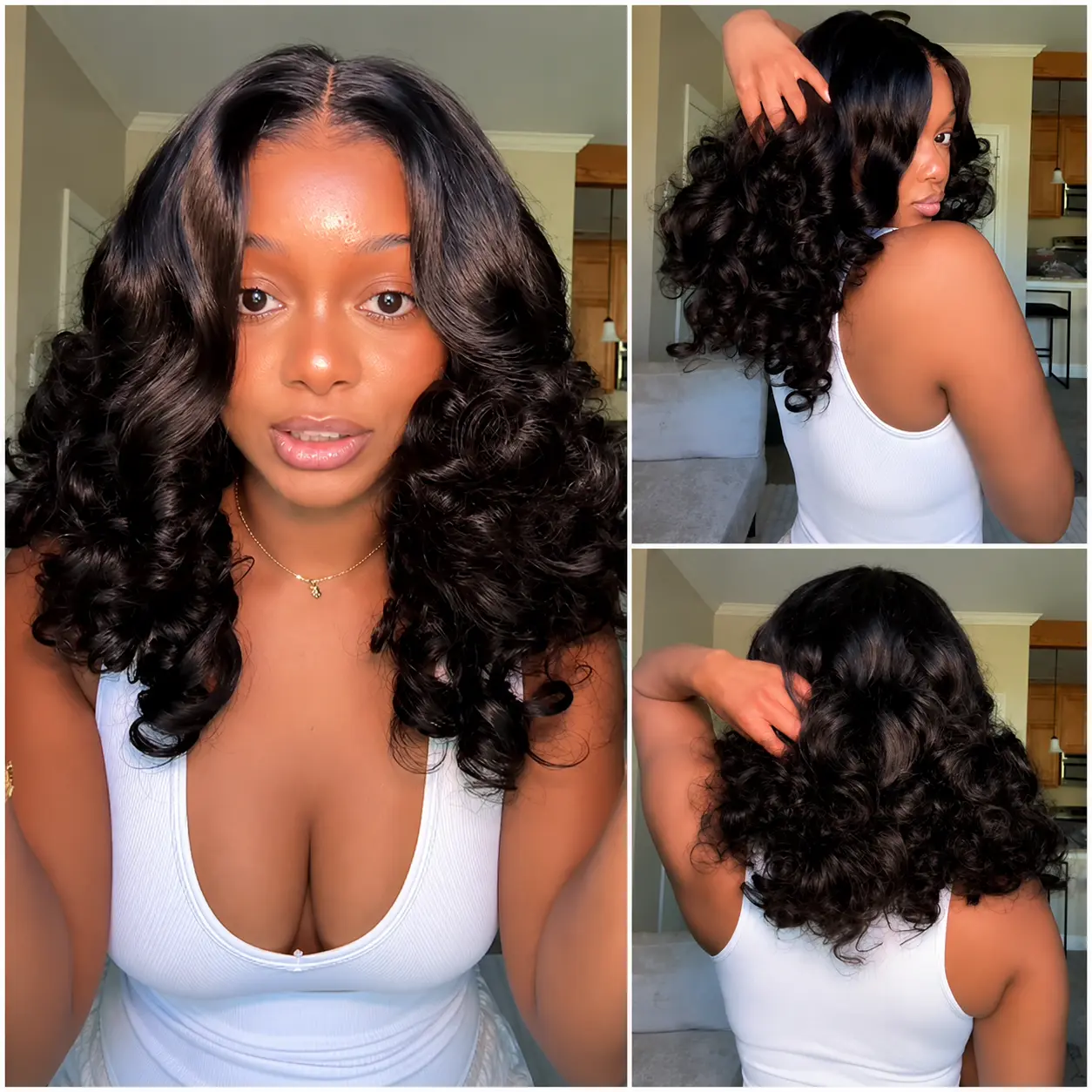 [New Bouncy Wavy] Menglle Hair Glueless 7x6 Lace Wig Blow Out 250% Density Bouncy Wave Pre Cut Lace Frontal Wigs Spiral Curl Gluess Human Hair Wigs With Middle Part Convenient Wigs #Summervibes#DealsForYouDays