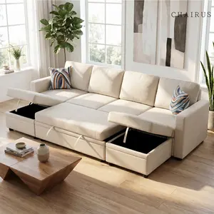 CHAIRUS 112" Convertible Sleeper Sofa Bed 4-Piece Modular Sectional with Hidden Storage & Adjustable Backrest for Living Room & Bedroom