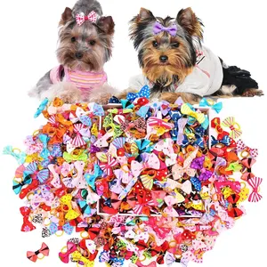 100 Cute Puppy Small Bow Hair Accessories, Dog Bow with Elastic Band Pet Grooming Bow Dog Hair Accessories for Small Dogs