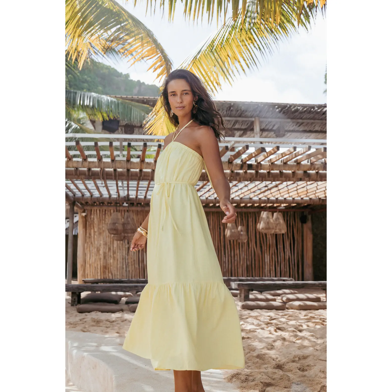 View Halterneck Maxi Dress - Lemon