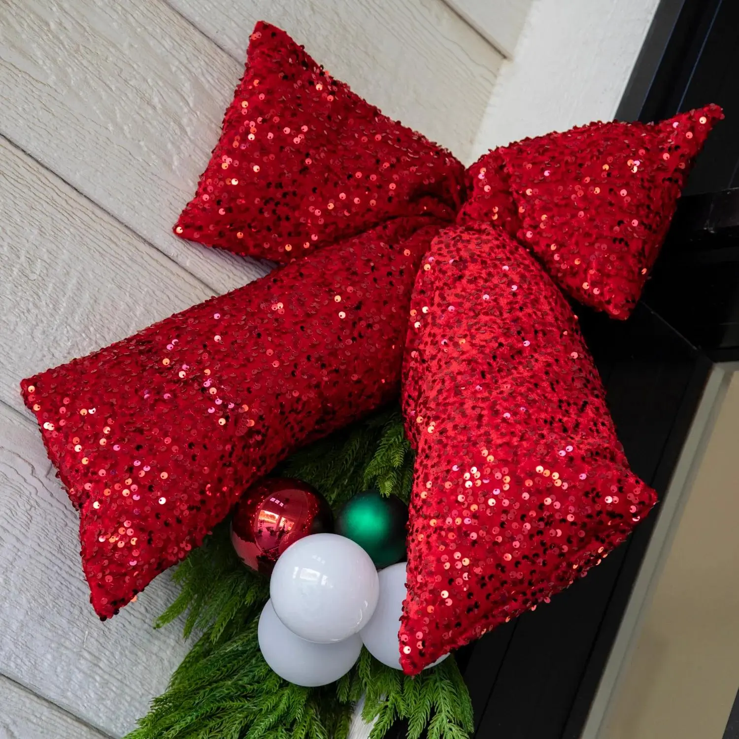 20 1/2" x 23 1/2" Hanging Red Sequin Stuffed Bow Christmas Decoration, Tree, Door, Backdrop, Photo, Wall, Ornaments