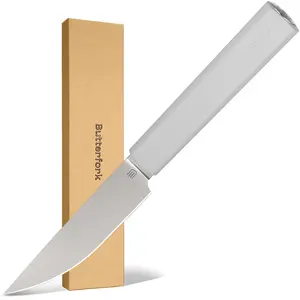 Butterfork Purest  3.5'' Paring Knife with Oak Sheath, Morden Vegetable & Fruit Knife, AR-RPM9 Stainless Steel, Replaceable ABS Handle, Light Grey