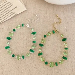 Green Zircon Irregular Sugar Cube Bracelet Exquisite Jewelry