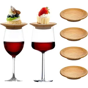 4 count Acacia Wooden  Glass Charcuterie Topper Set Drink  Cup Covers   Coaster Glass Toppers Charcuterie Appetizer Plates for Glasses Topper Mini Wooden Charcuterie Board Accessories