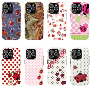 Whimsical Pink Ladybug Phone Case Cute Cottagecore Aesthetic – Adorable Ladybird Patchwork Polka Dot Floral Design, Kawaii Vintage Garden Cartoon Art Cute Case for iPhone 11–17, Perfect Gift for Her & Him