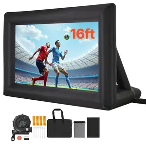 16FT Inflatable Projector Screen for Outdoor Movies and Backyard Theater, Large Inflatable Movie Screen with 250W Air Blower, Durable Oxford Fabric, Portable Blow Up Screen for Outdoor Parties, Home Theater, Events
