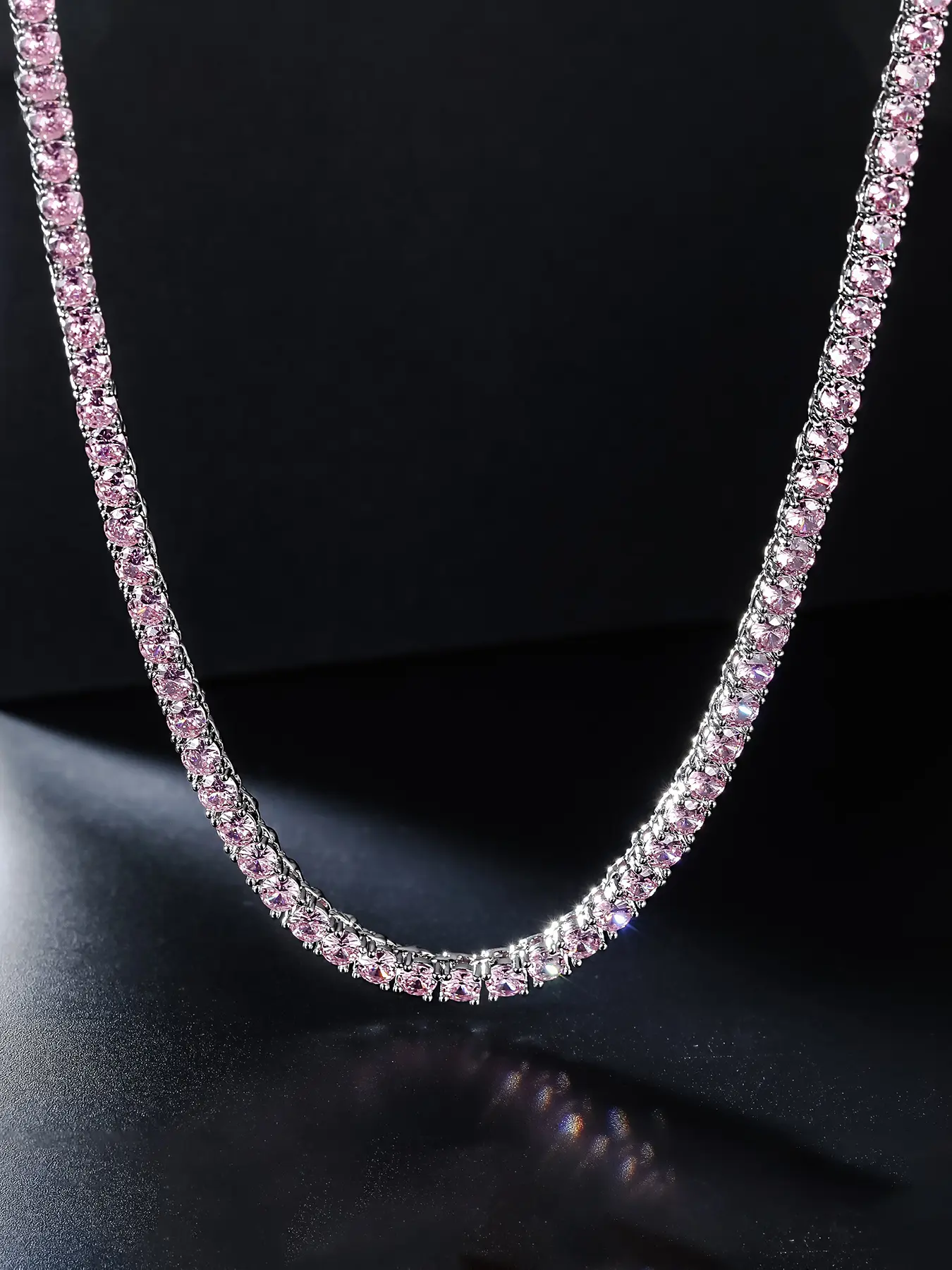 1 PC ICED CHICS 4mm pink zircon single-row necklace, unisex, hip-hop casual style streetwear statement jewelry accessory, exquisite jewelry gift, the best choice for gifts, dates and parties, Casual Style Necklaces