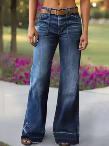 Women's High-Waisted Straight-Leg Denim Jeans Vintage Style Fitted with Frayed Hem Casual All-Season Wear Comfortable & Versatile