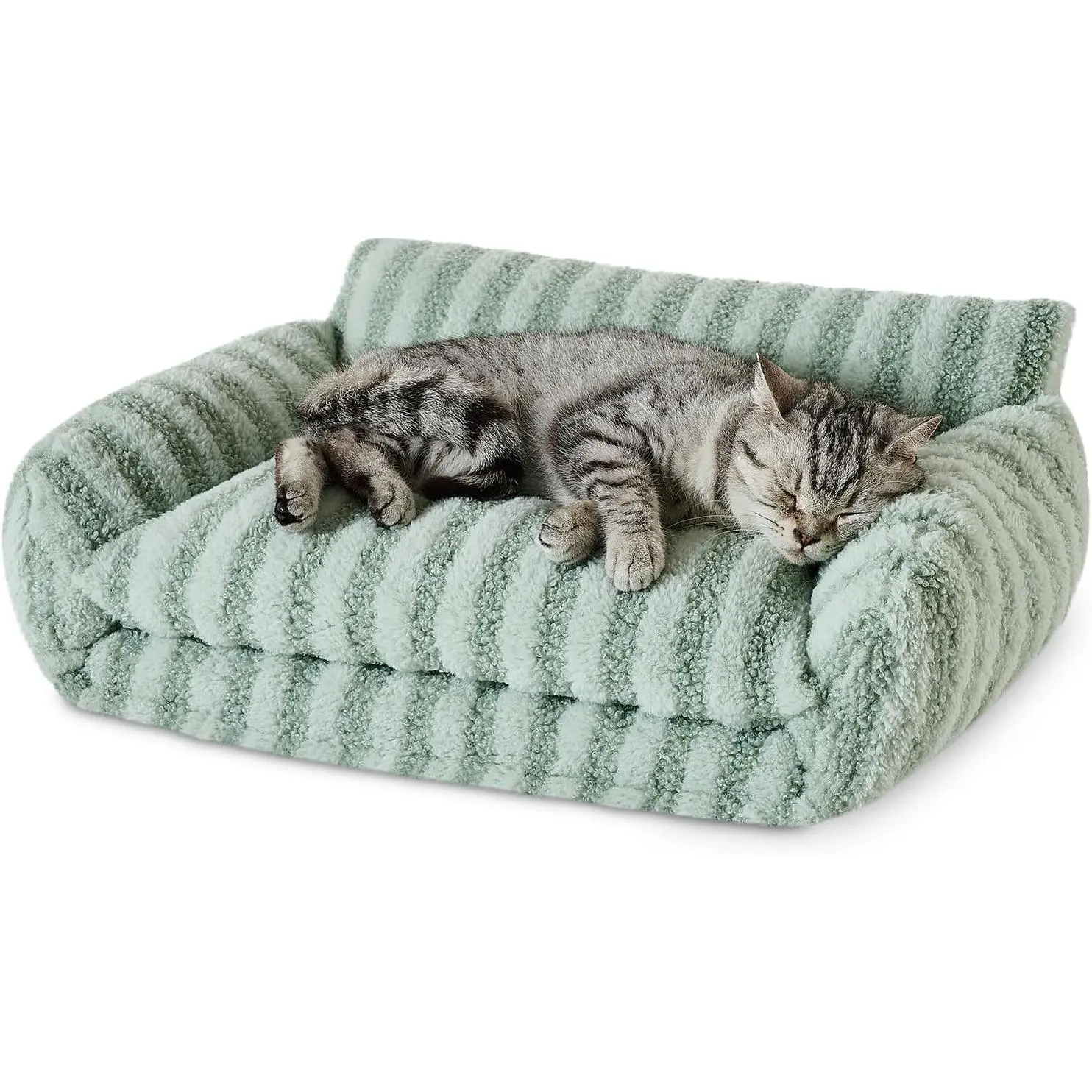 Bed Fluffy Plush Mutifuctional Double-Layer Soft Pet Couch  Sofa Nest Beds for Small Cats and Dogs, Light Green (21x15x8 inch)