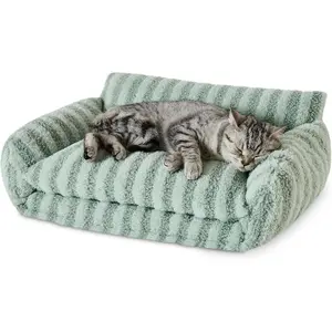 Bed Fluffy Plush Mutifuctional Double-Layer Soft Pet Couch  Sofa Nest Beds for Small Cats and Dogs, Light Green (21x15x8 inch)