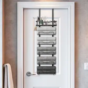 No-Drill Bathroom Organizer! 6-Tier Over-Door Towel Rack with Storage Basket. Maximize Small Space & Declutter Fast. Easy Install, Holds Everything!