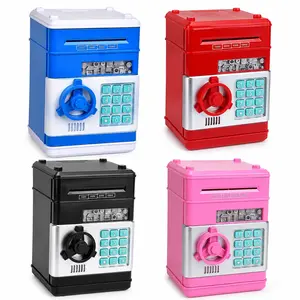 Electronic Piggy Bank with Password Lock and Rotary Knob, Decorative Plastic Money Saving Box with Auto Roll Cash Slot, Top Coin Slot, 4-Digit Code, Cash and Coin Storage Bank for Desk, Shelf, Bedroom and Home Decor