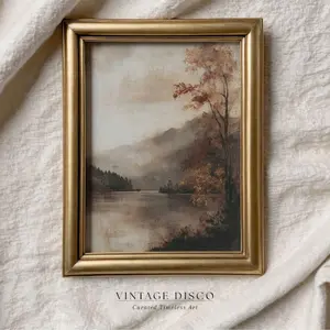 Vintage Autumn Lake Scenery - Autumn wall art, soft rustic farmhouse decor, home wall art, wall art poster